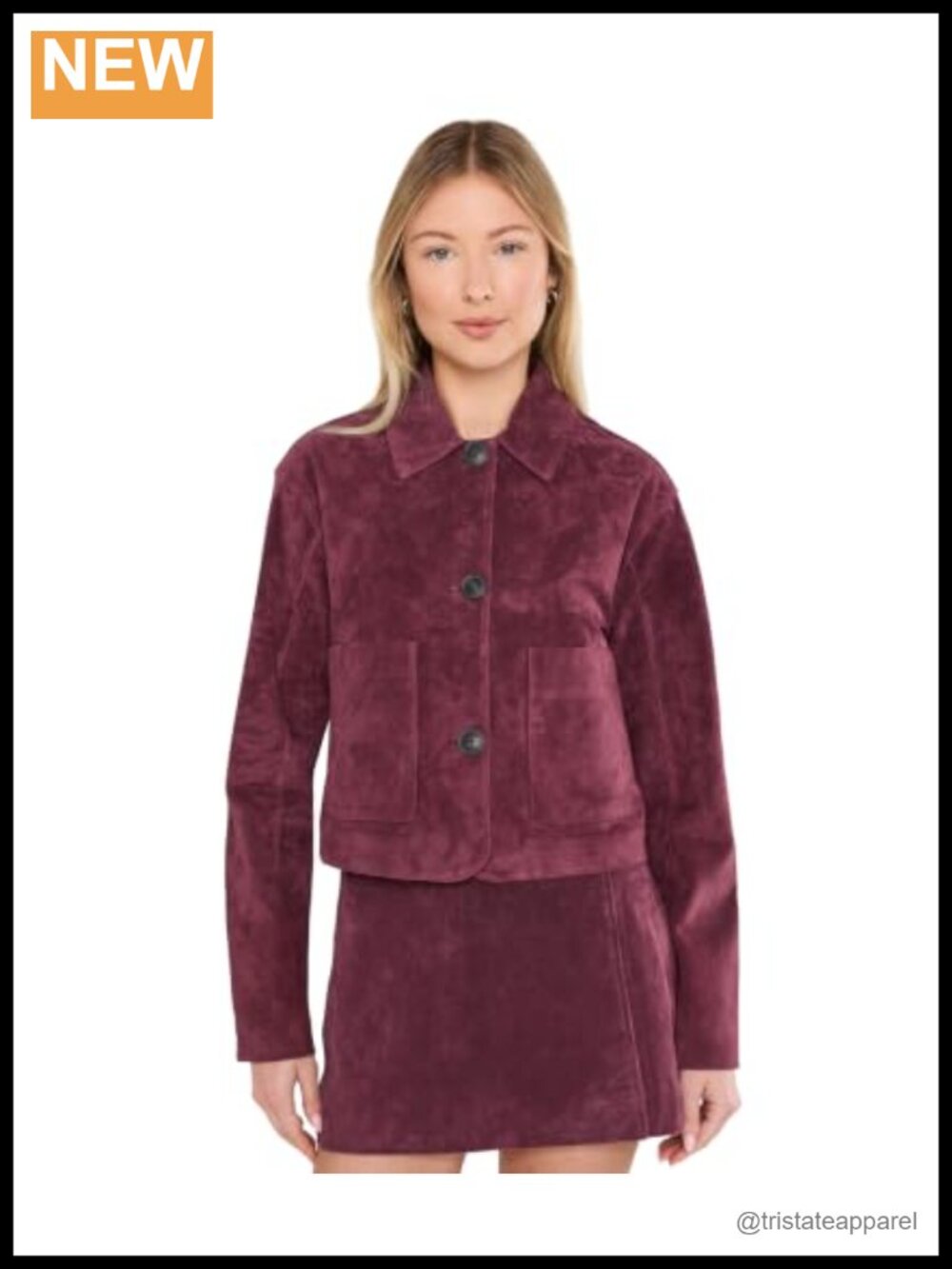 Real Suede Moto Jacket Women Long Sleeve Button Front Vintage Collared